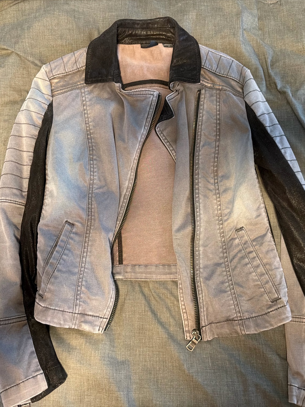 Armani Exchange Gray Moto Jacket with Black Trim